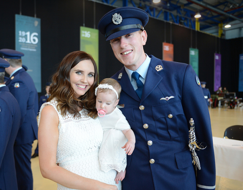 Air Corps 32nd Cadet Class Christopher Jevens with his daughter Robyn and partner Rachel