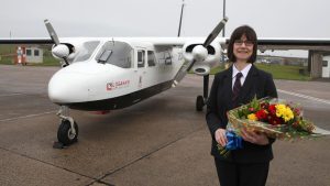 loganairs-millionth-passenger-anne-rendall-on-the-westray-and-papa-westray-in-orkney-route